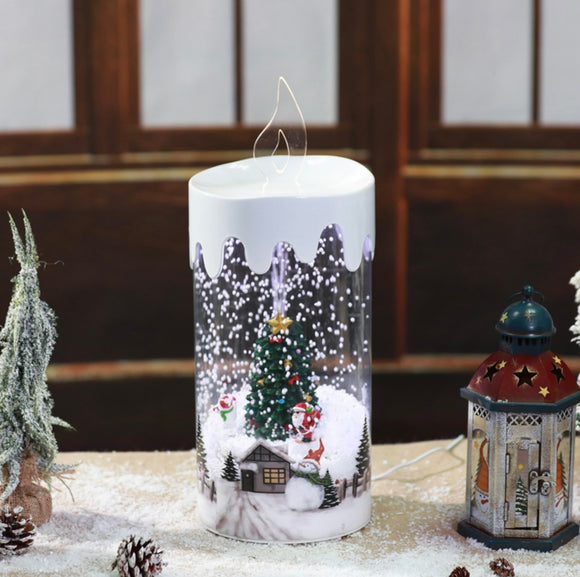 Christmas Snowy LED Circular Moving Around Tree Musical Candle USB
